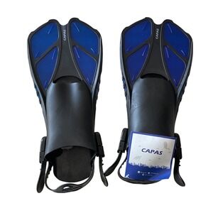 CAPAS Snorkel Fins Adjustable S/M Adult 4.5-8.5 Blue Black Travel Unisex NWT